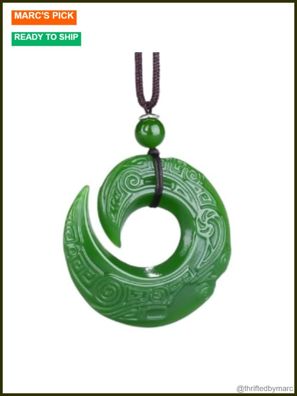 Hand-Carved Jade Dragon Pendant Necklace with Sterling Silver Box Chain